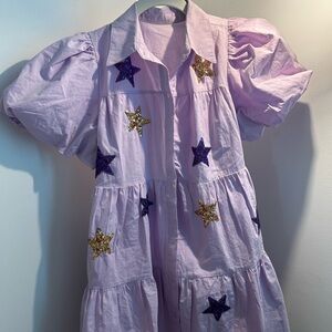 Lilac Puff Sleeve Star Appliqué Dress